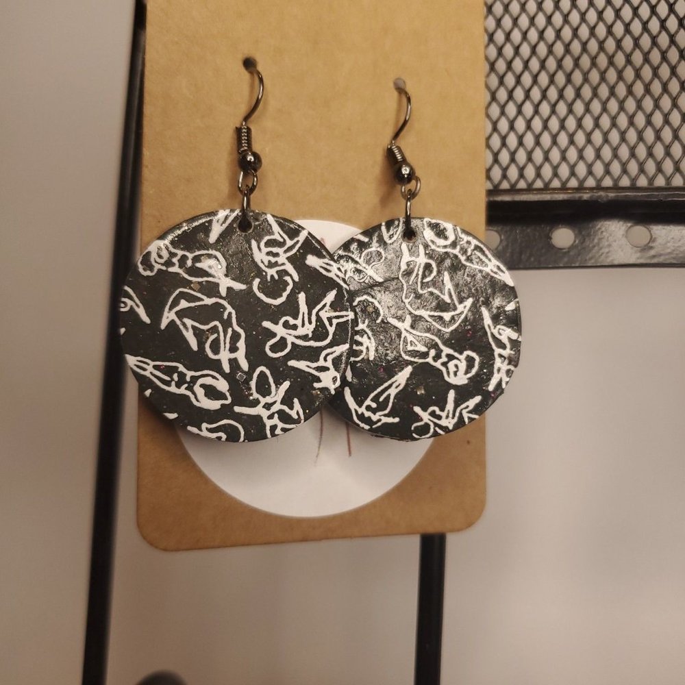 Handmade Born This Way Womens Steel Gray White Matte Finish Clay Discs Earrings
